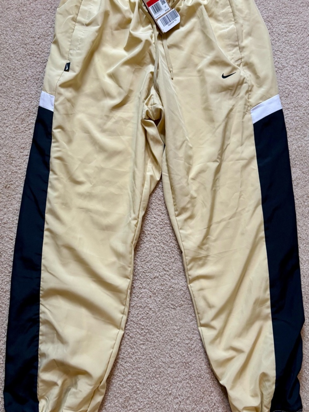 Nike Cream Color Track Pants with Black Side Panels